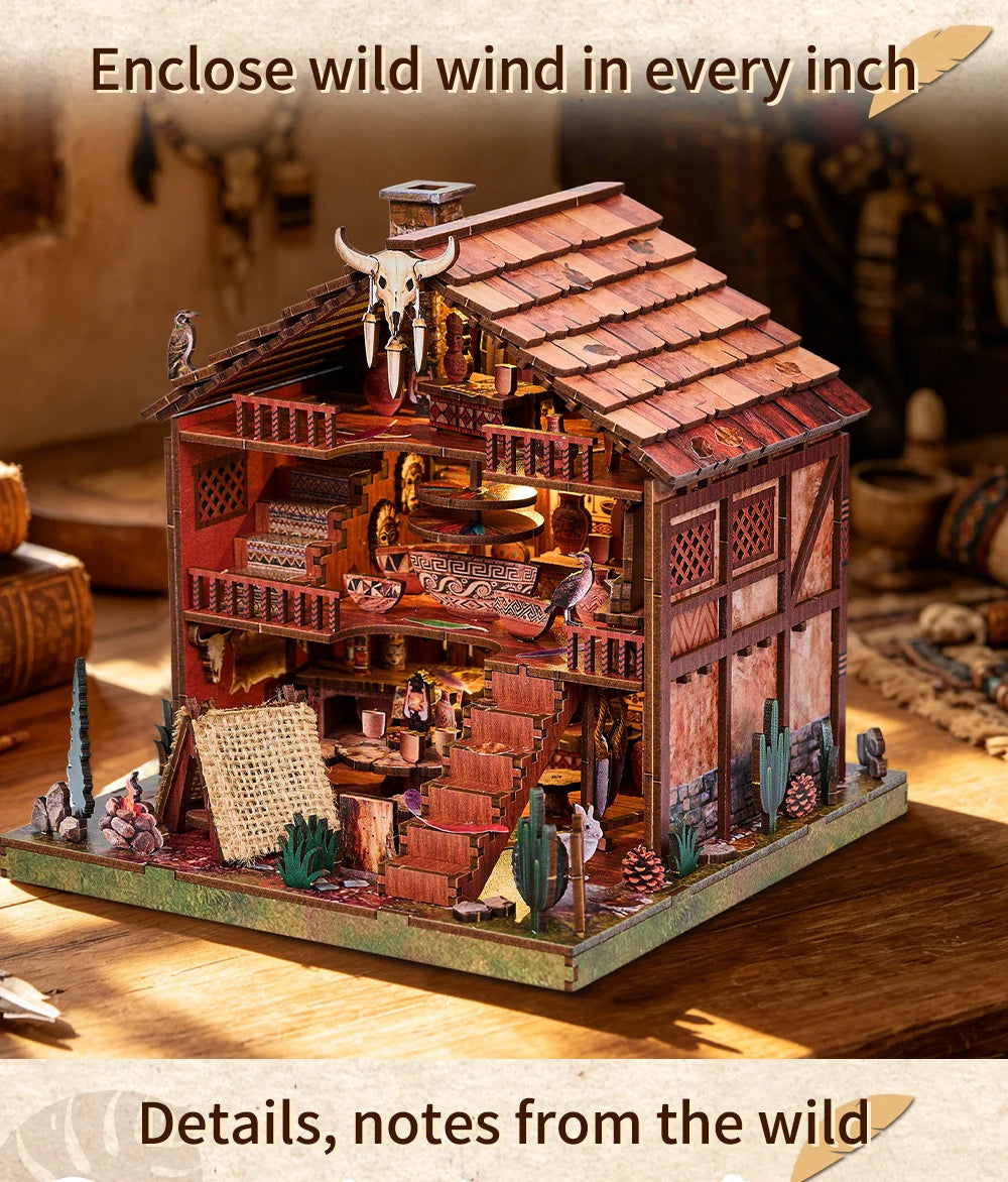 DIY Miniature Dollhouse Totem Book Nook Kit Coyote 3D Wooden Puzzle Building Blocks Puzzle Model Building Home Decoration Gifts