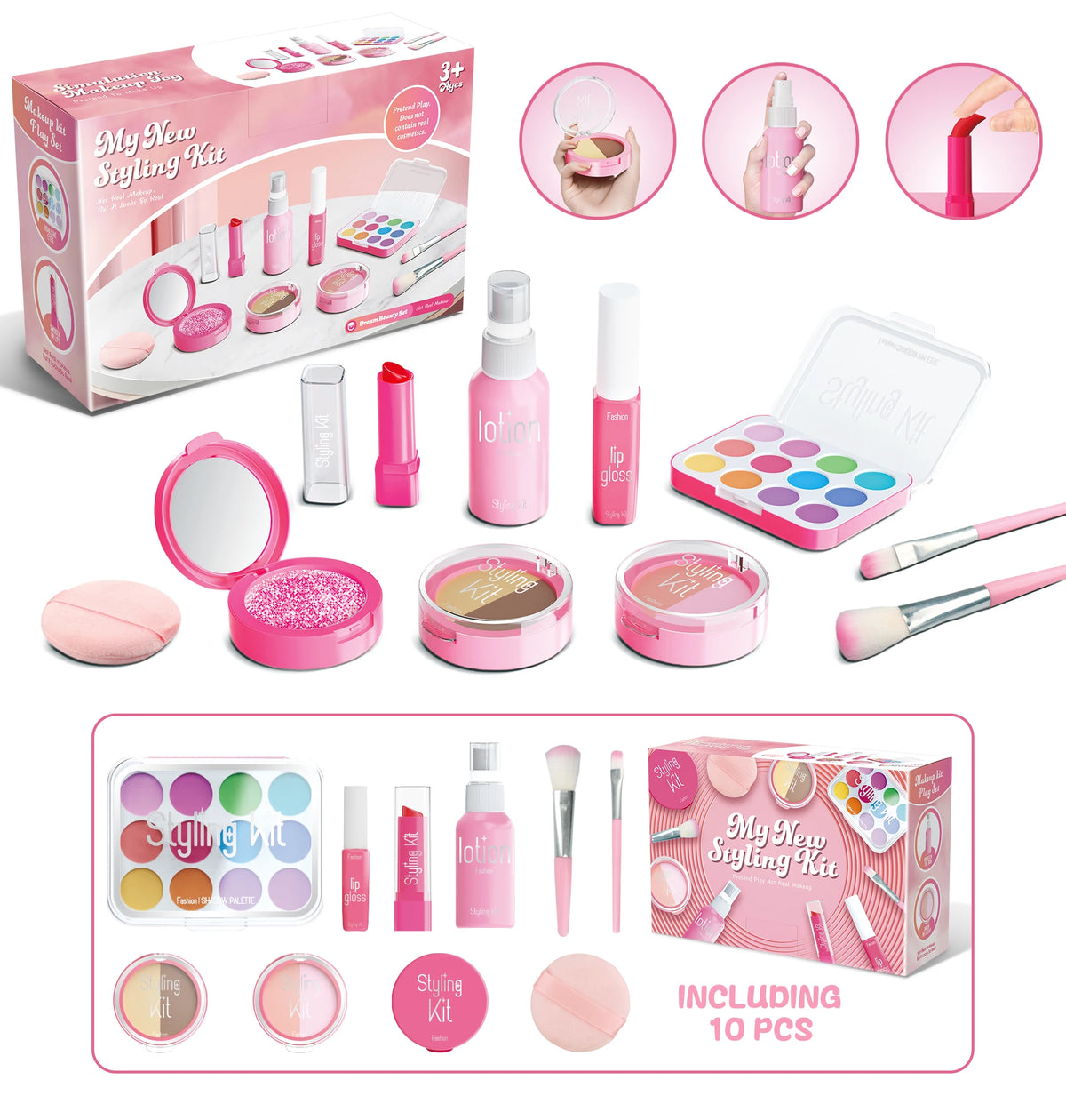 Simulated Makeup Toys, Play Cosmetics Girl Gifts Fake Makeup Set Toy Simulated Lipstick Powder Blusher Not Real Makeup for Kids