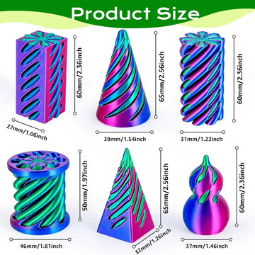 6 Pack Spiral Cone Fidget Toys 3D Printed Impossible Passthrough Pyramid Pillar Gourd Helix Screw Toys for Anxiety Relaxing