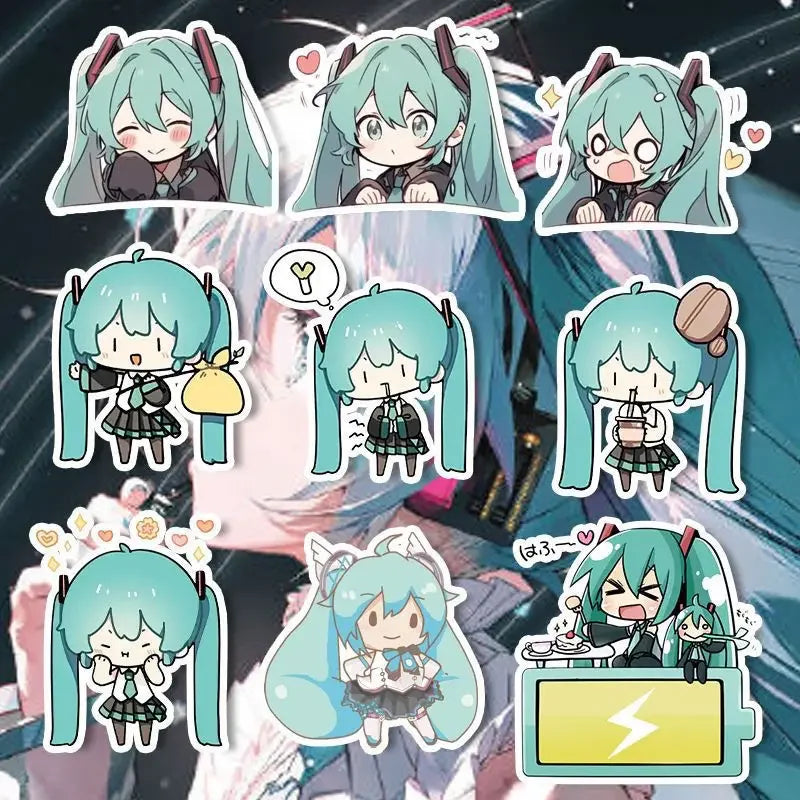 100PCS Kawaii HatsuneMiku Stickers Cute Cartoon Decals Journaling Stationery Phone Case Laptop Waterproof  Sticker Pack Toys
