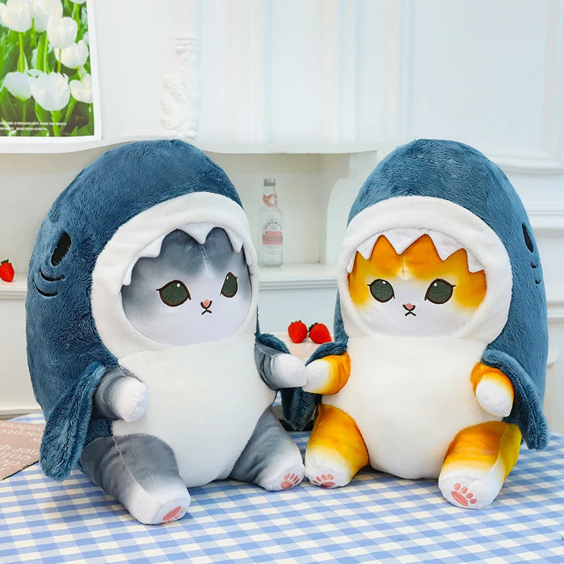 Kawaii Shark Cat Doll Childrens Shark Plush Toy Cushion Kitten Cartoon Body Pillow Sofa Pillow Birthday Gift for Men and Women