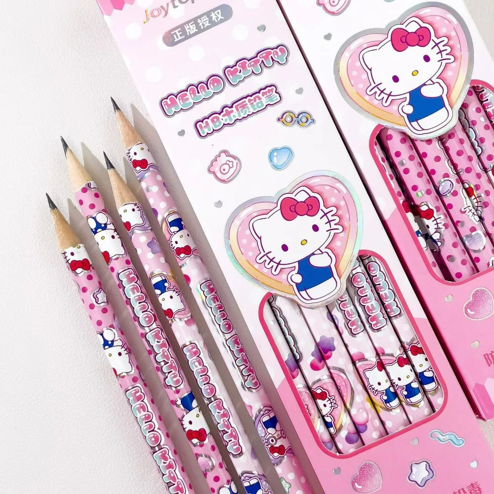 Genuine 2/6/12Pcs Sanrio Hello Kitty Hb Pencils Cartoon Kt Cat Student Stationery Drawing Pencil Smooth Writing Birthday Gifts