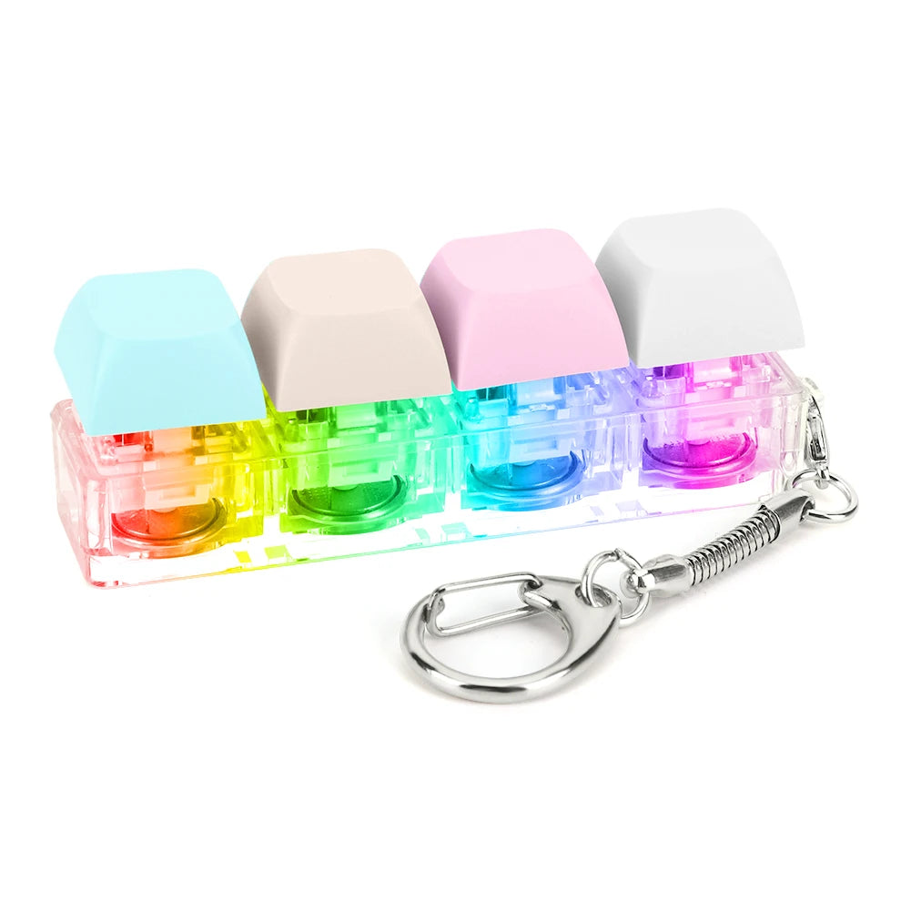 Keyboard Fidget Keychain 4 Keys Finger Keyboard Decompression Toys Press Button Keycap Fidget Stress Relief Keyboard Clicker Toy
