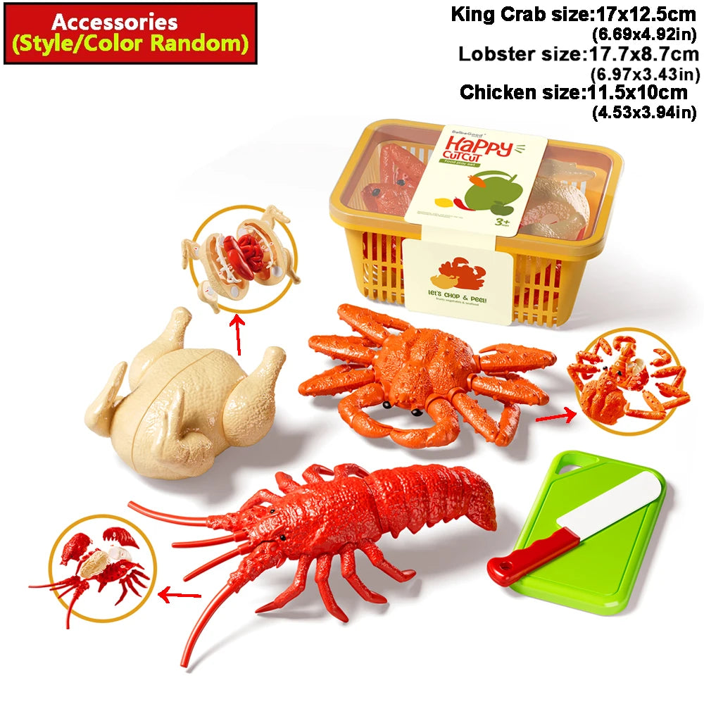 Simulation Lobster Emperor Crab Chicken Fish 3D DIY Assembly Toy Model Pretend Play Fruit Cutting Set Early Educational Gifts