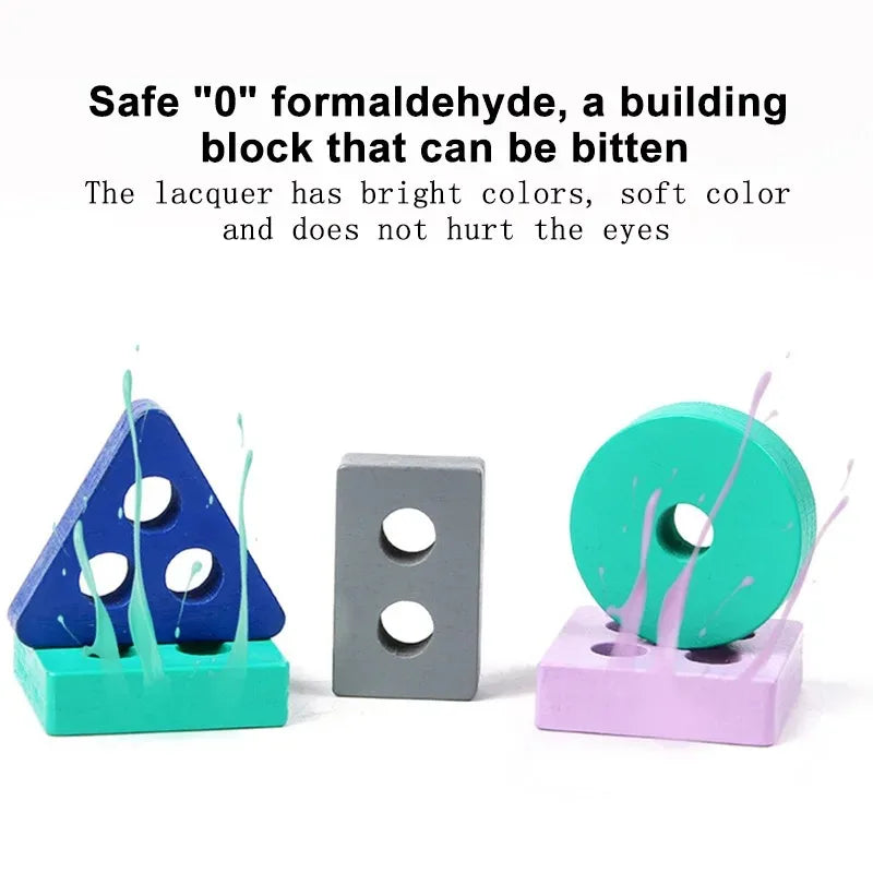 Mini Montessori Wooden Building Blocks Macarone Color Shape Match Puzzle Educational Toys for Boys Girls Toddlers