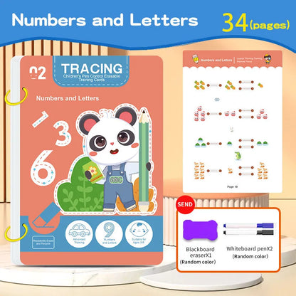 34-Page Reusable Magic Tracing Workbook, Educational Drawing and Pen Control Training, Includes Pen and Eraser, Essential for Learning, Classroom Education, Birthday, Christmas, Easter Gift