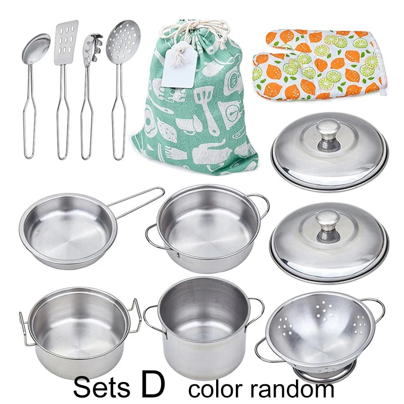 Play Pots and Pans Toys for Kids - Kitchen Playset Pretend Cookware Mini Stainless Steel Cooking Utensils Development Toys