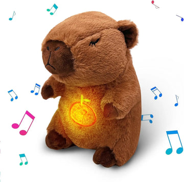 Breathing Capybara Baby Animals Plush Toys Kids Plush Doll Baby Sleep Companion Sound and Light Doll Toy  with Hug Stuffed
