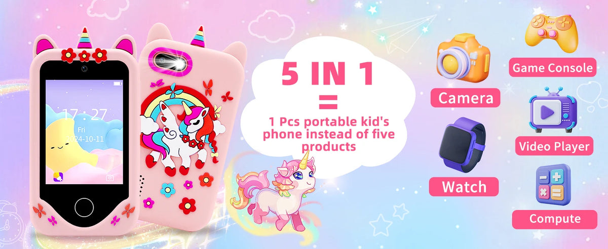 Kids Smart Phone Camera Toy Phone 40+ Games Touch Screen Learning Toy For 3-12 Year Old Boys Girls MP3 Player Birthday Gifts