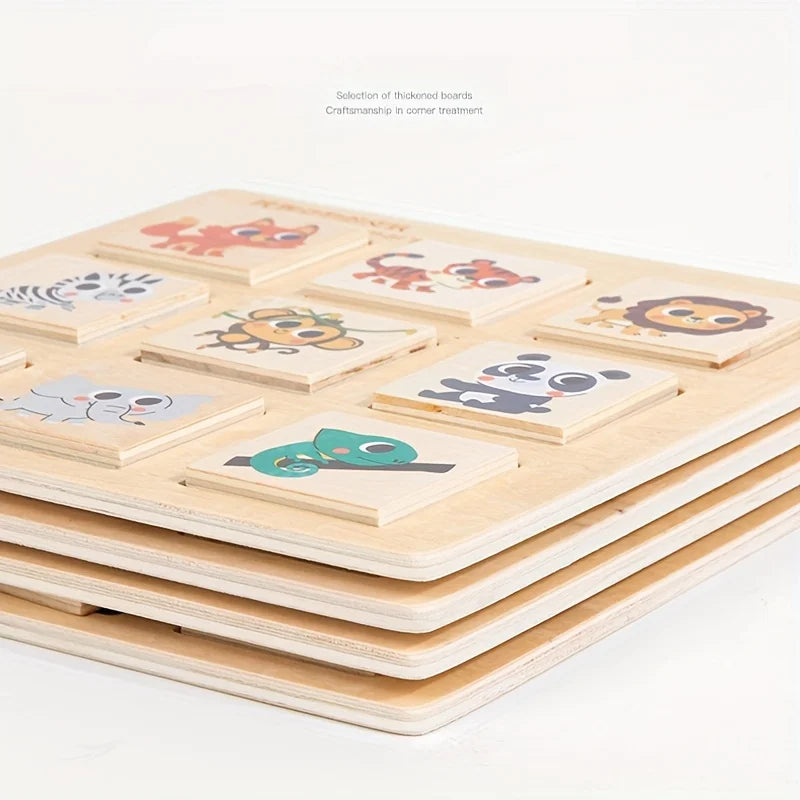 Wooden Logical Thinking Matching Puzzle Cognitive Board Montessori Teaching Aid Fruit Animal Pairing Board Educational Toys