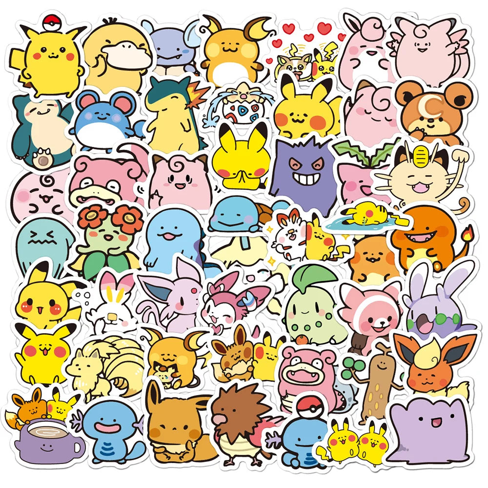 50/100pcs Cute Anime Pokemon Stickers for Kids Toys Waterproof Graffiti Laptop Motorcycle Stationery Kawaii Decoration Sticker