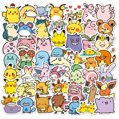 50/100pcs Cute Anime Pokemon Stickers for Kids Toys Waterproof Graffiti Laptop Motorcycle Stationery Kawaii Decoration Sticker