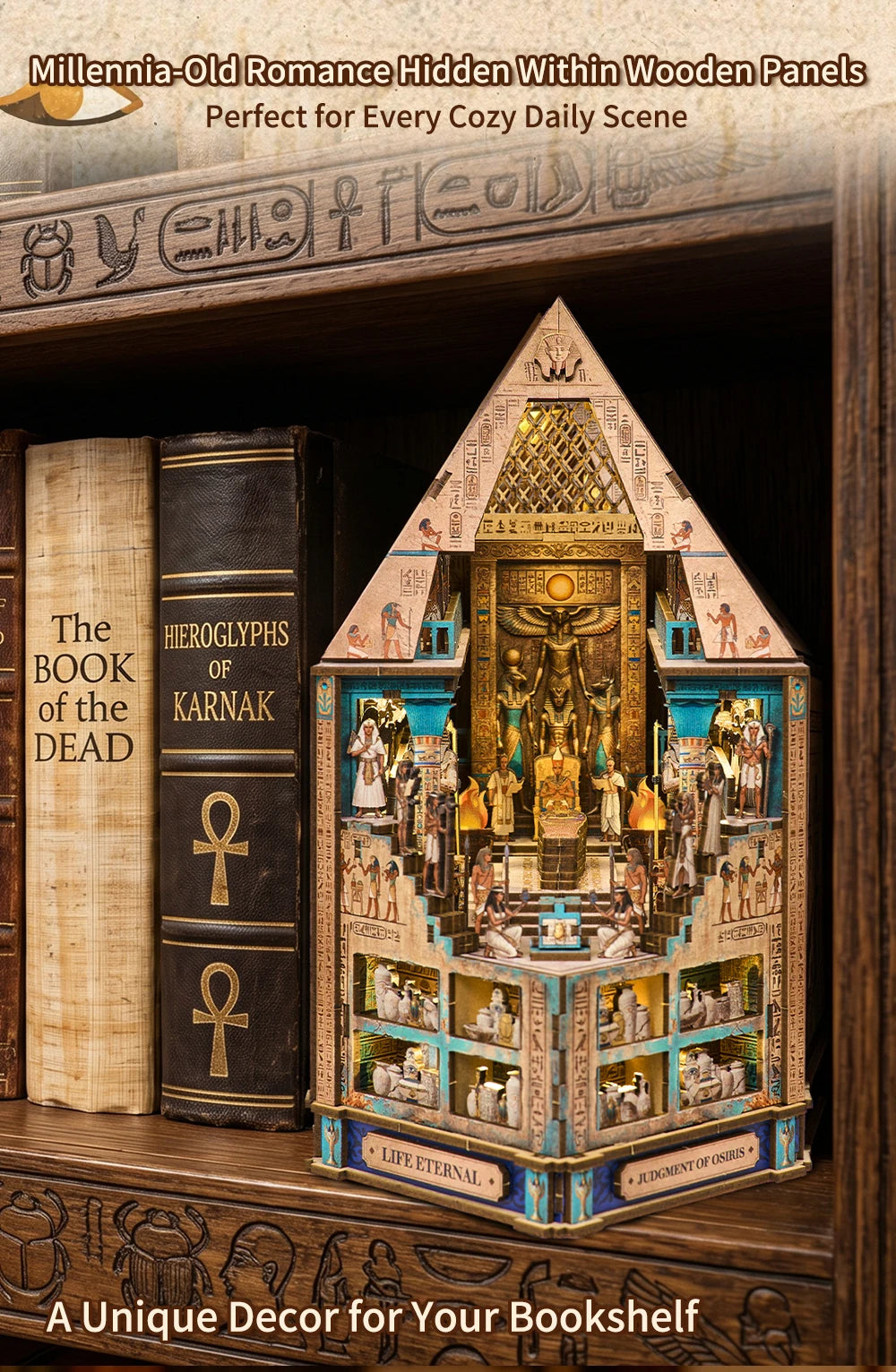 Book Nook Kit  3D Wooden Puzzle Egyptian Pharaoh MummyDIY Miniature Dollhouse Pyramid Model Building Home Decoration Gifts