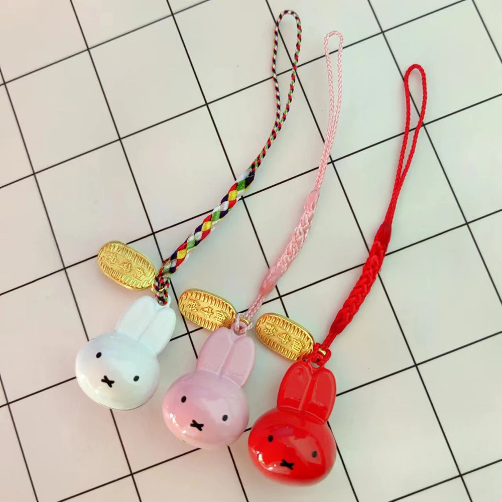 Kawaii Miffy New Small Bell Pendant Cartoon Rabbit Japanese Style Braided Rope Mobile Mobile Phone Chain Girl Birthday Gift