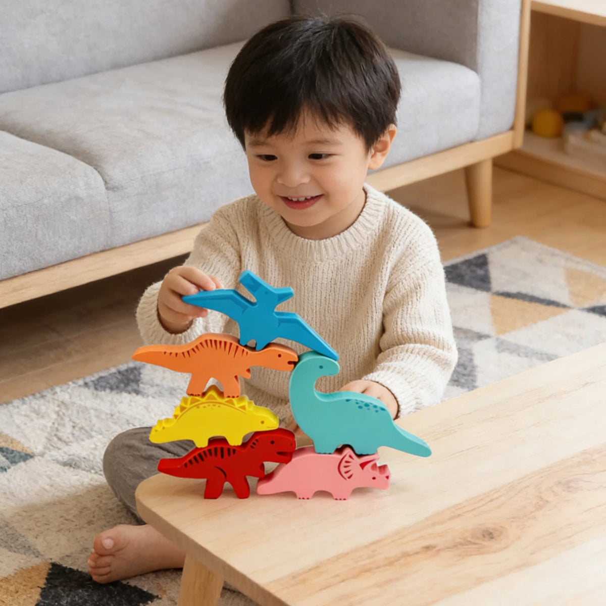 Wooden Dinosaur Stacking Game - A Fun and Educational Challenge to Boost Kids' Balance, Coordination, and Imagination