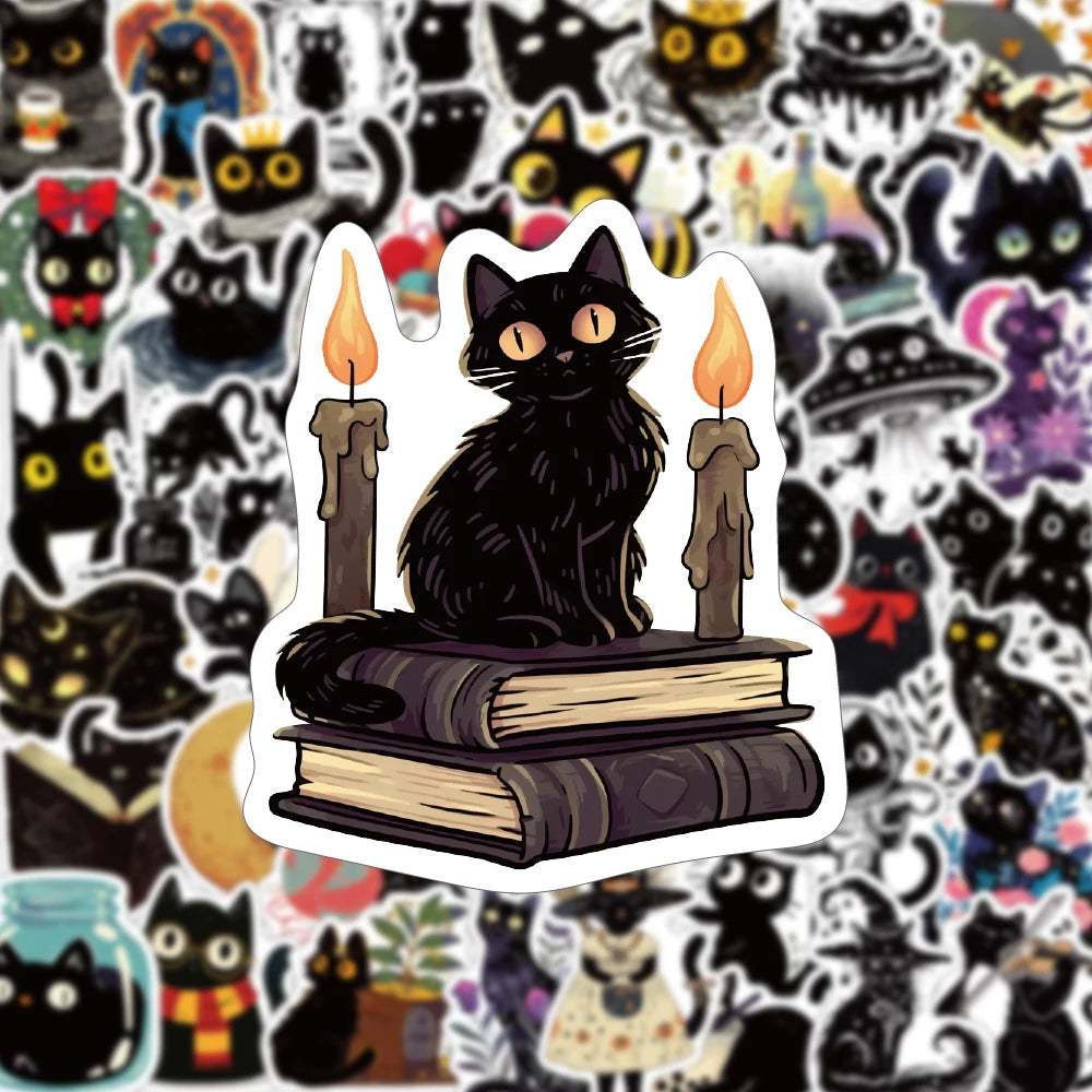 50PCS Dreamy Mysterious Star Black Cat Sticker Creative Aesthetic Art Collection Decoration Computer Guitar Scrapbook Gift Decor