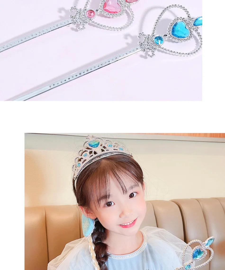 6pcs Rhinestone Tiara Crown and Magic Wand With Glitter Crystal Head Hoop Jewelry Hair Accessories For Girls Teens Birthday Gift