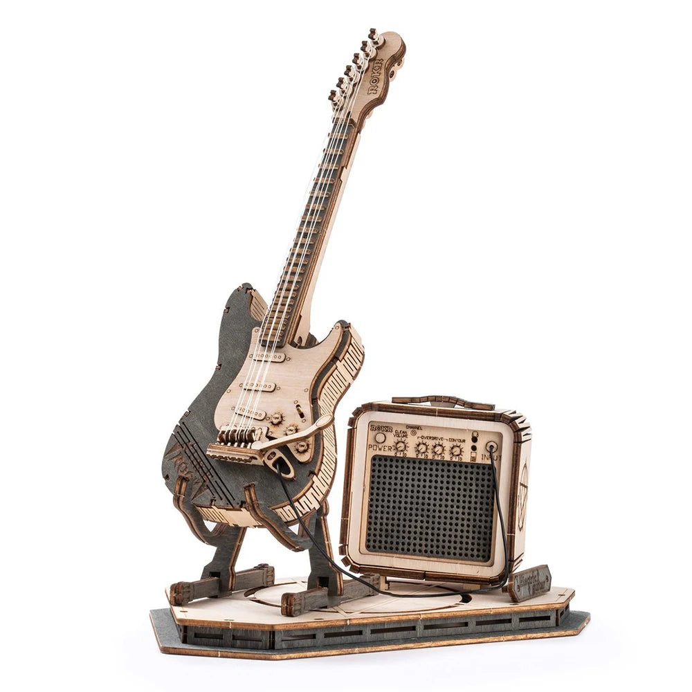 Rolife Electric Guitar 3D Wooden Puzzle for Kids Adults Assembly Creative Toys Building Block Set for Christmas Gifts
