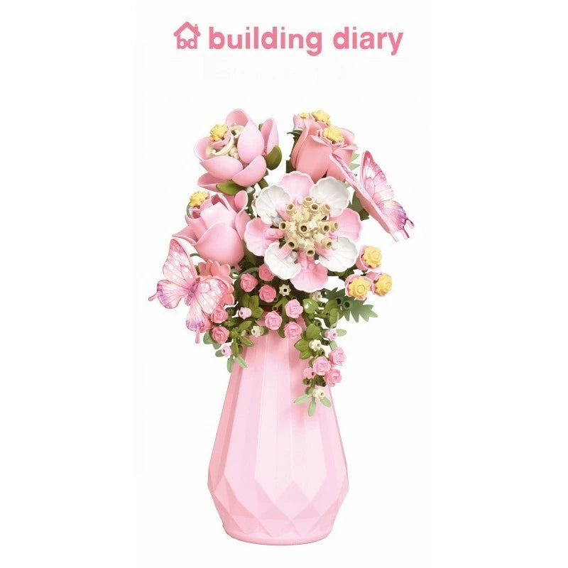 Romantic Bouquet Building Blocks Set - Floral Assembly Construction Toy for Festive Gifts