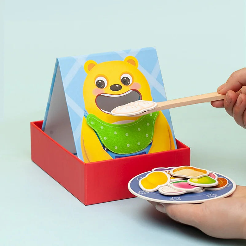 Parent child simulation teddy bear feeding game, early childhood education, baby's fine action, spoon training toy