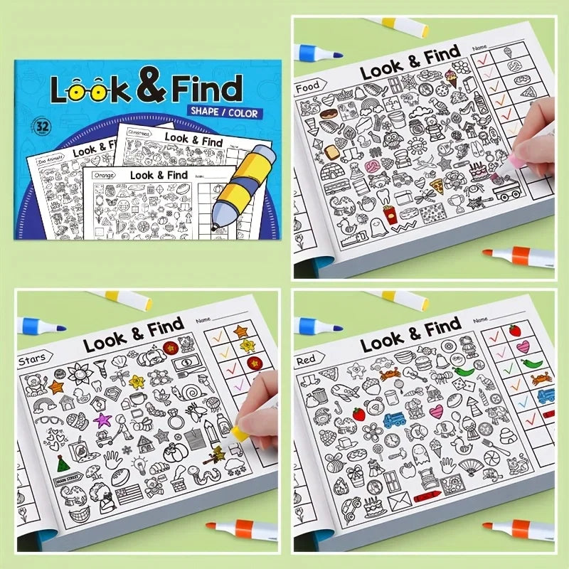 Children's Search for Items Game,Fun Coloring Book, Look & Find Shape Game Enhance Visual Perception, Focus and Attention