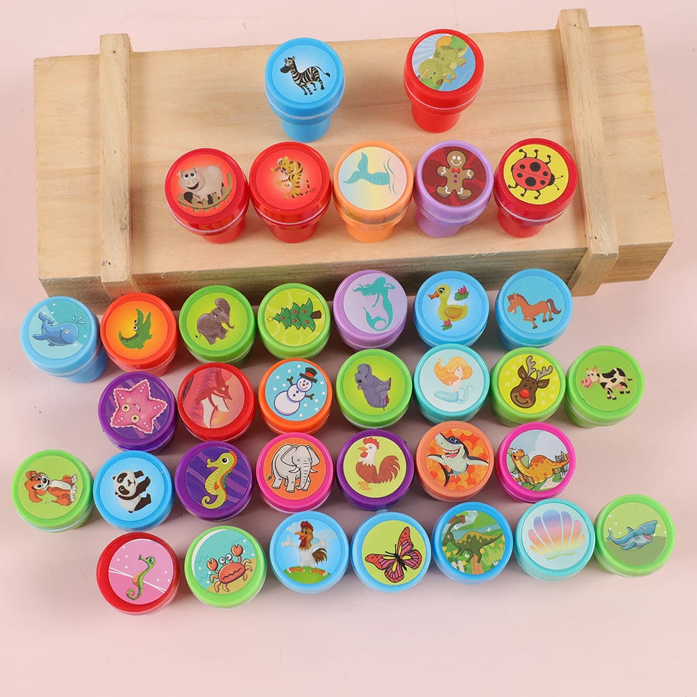 20pcs Assorted Stamps for Self-ink Stamps Toy Anima Smiley Face Seal Scrapbooking DIY Painting Photo Album Decor