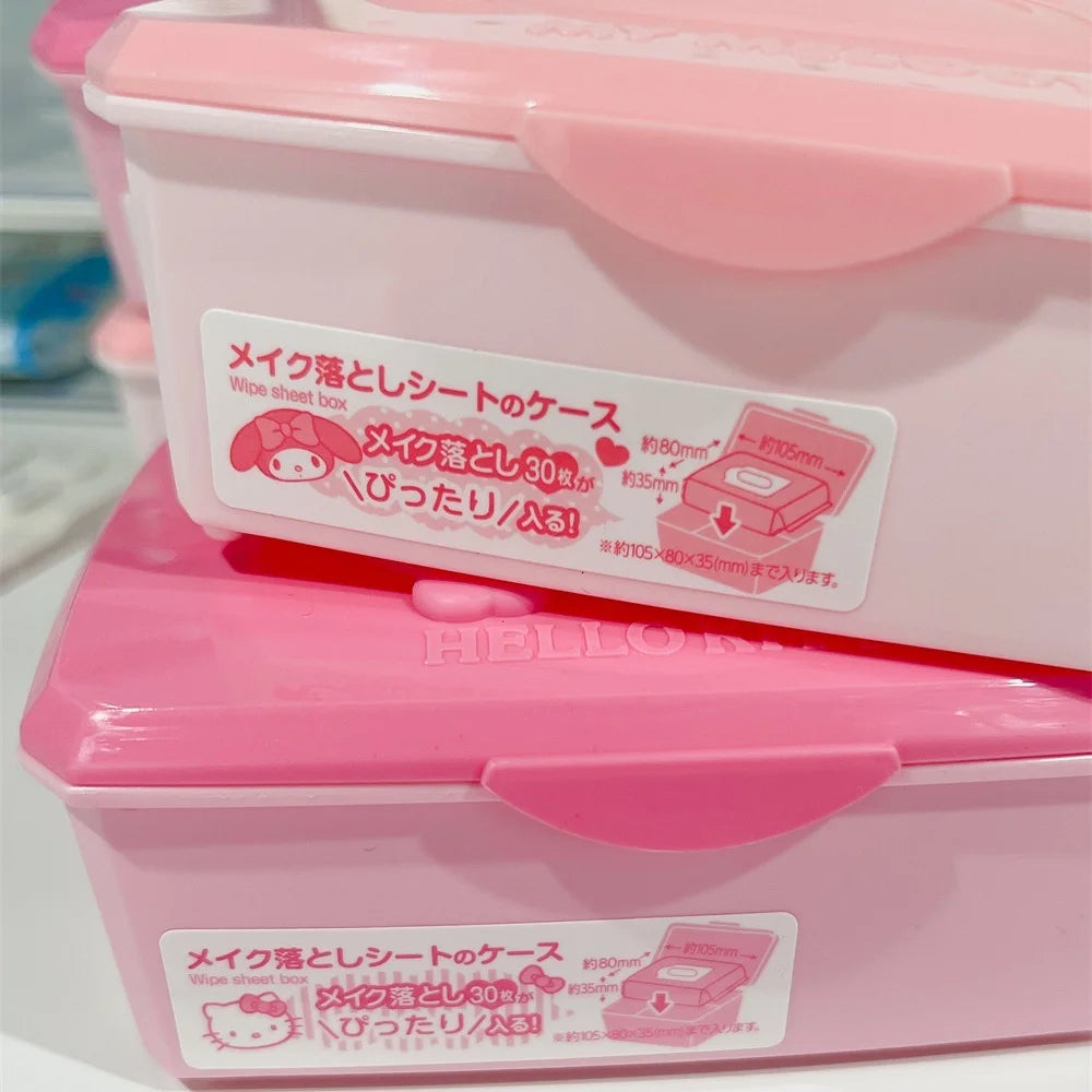 Genuine Hello Kitty Melody Dust-Proof Storage Box Kawaii Sanrio Makeup Sponge Cotton Swab Dental Floss Organizer Cartoon Gifts
