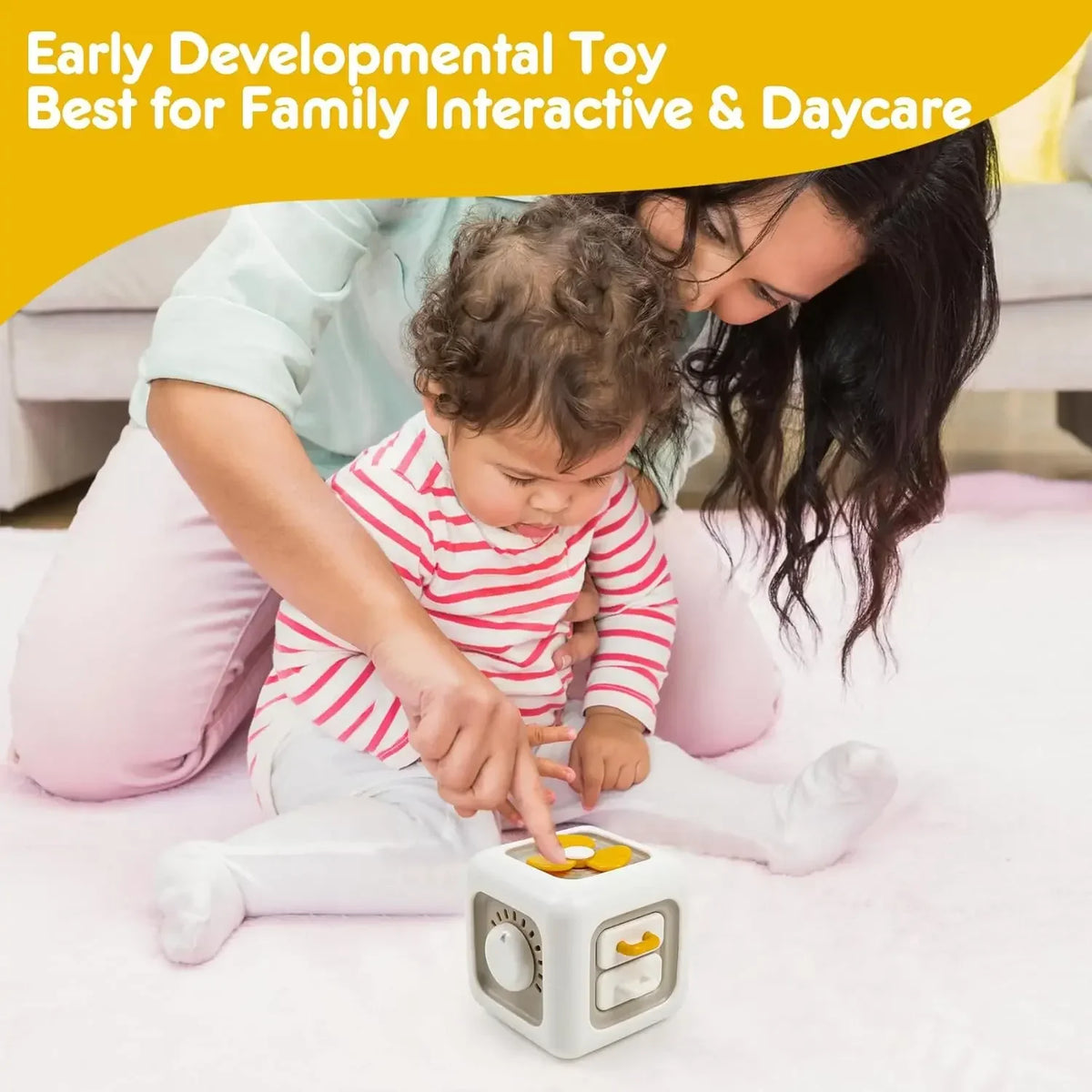 Baby Toy 6 in 1 Multifunctional Busy Cube Montessori Activity Cube Toddler Practice Skill Educational Toy Sensory Pressure Board