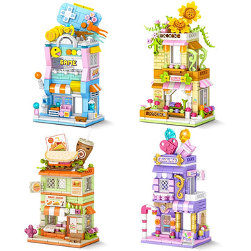 City Street View Building Block Set DIY Ice Cream Coffee Flower Shop Model Building Toy Ideal for Home Decor and Holiday Gifts
