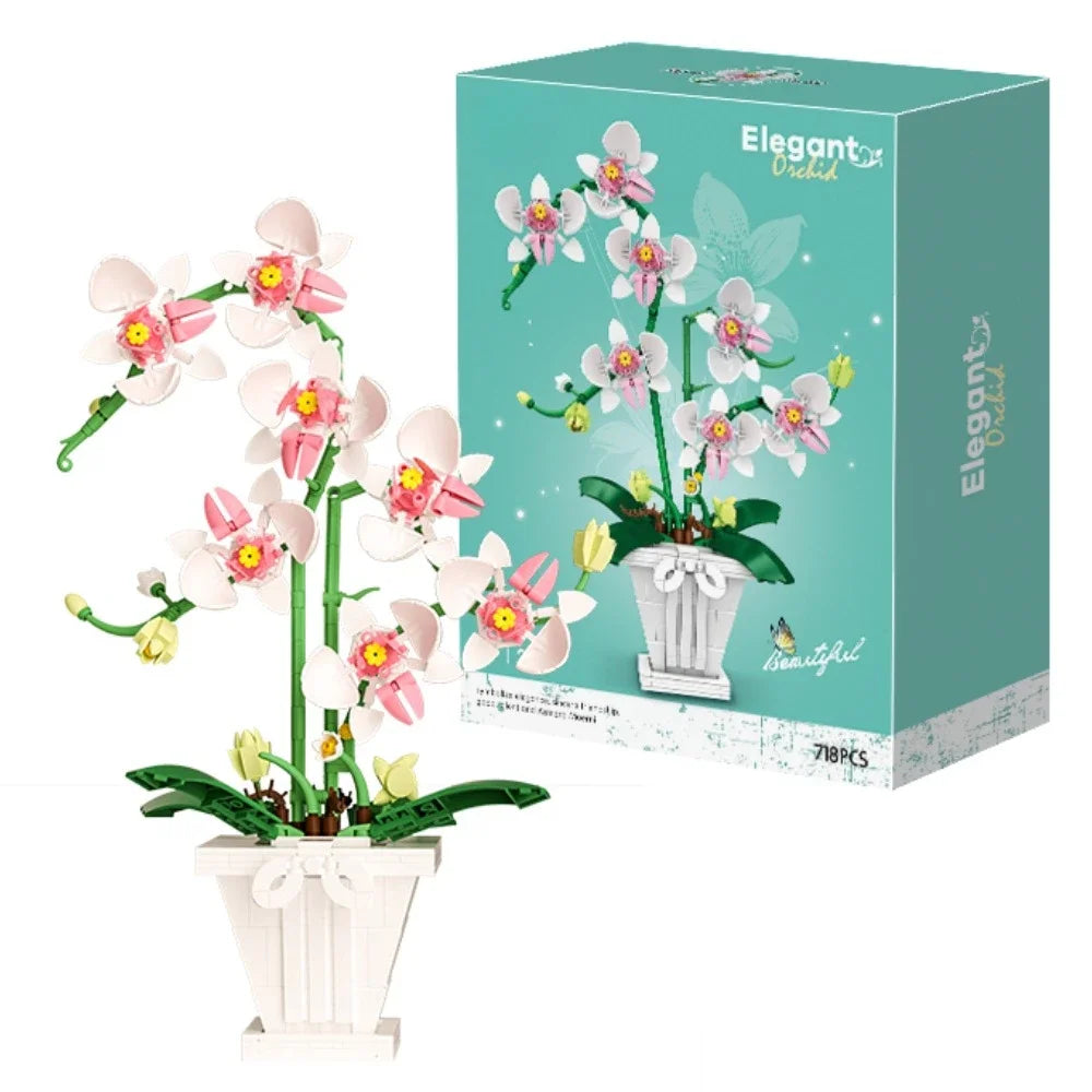Orchid Building Blocks Flowers Bouquet Bonsai Plant Model Ornament Exquisite DIY Home Decorations Valentines Adult Child's Gifts