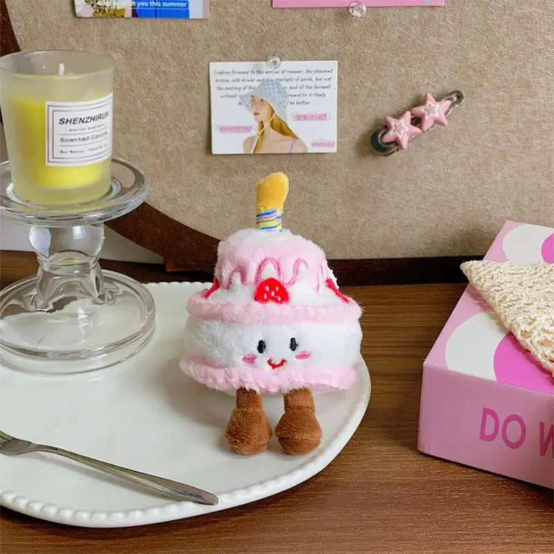 New Kawaii Cartoon Cake Plush Keychain Birthday Cake Doll Pendant Backpack Decor Accessories Toy Gifts