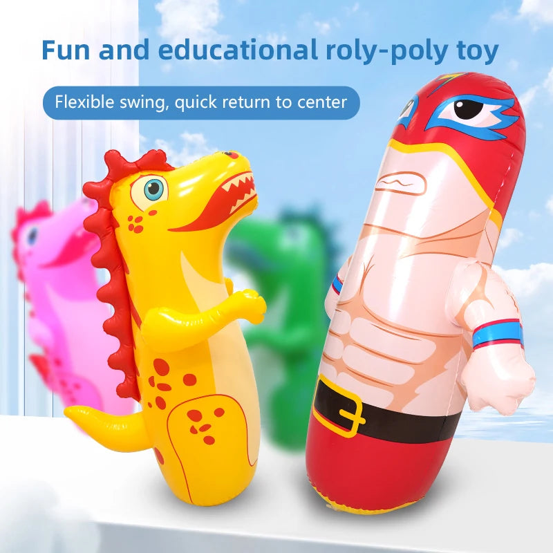 90cm Inflatable Dinosaur Tumbler Toy Thick PVC Punching Bag for Kids Bounce Back Boxing Toy Stress Relief Indoor Outdoor Toy