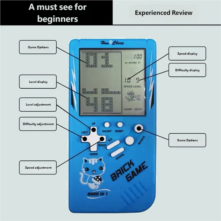 Classic Retro Handheld Game Console, Large Screen Electronic Puzzle Game Toy for Kids