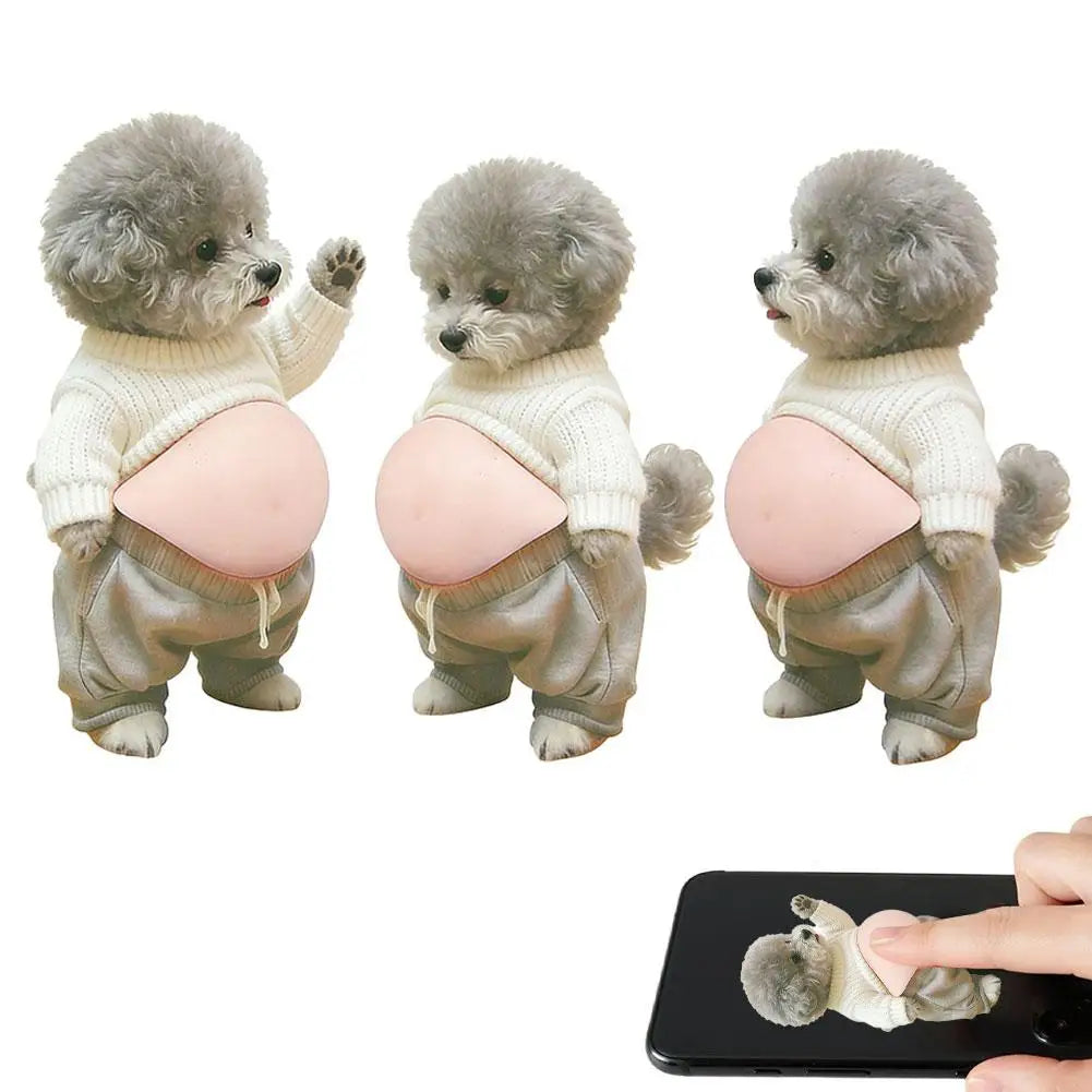 2026 3D Teddy Dog Belly Sticker - Cute puppy wearing orange outfit with soft pink background, silicone self-adhesive