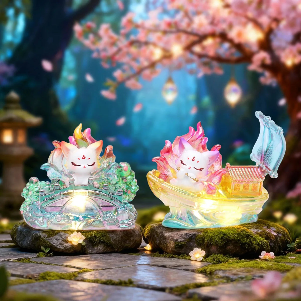 Nine-Tailed Fox Second Round Blind Box Toys Resin Material Electroplating Process Lighting Up Desktop Ornament Mystery Box Gifts