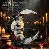 Gothic Style Assembly Model, Dark Romantic Skull and Moon Building Block Ornament, Red Roses Entwined, Surprise Gift for Your Partner, Dark Art Style