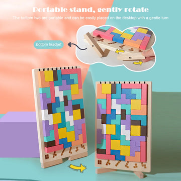 Colorful 3D Russian Building Blocks Game Stress Relief Wood Stacking Puzzle Toy 3D Wooden Montessori Toys for Toddlers