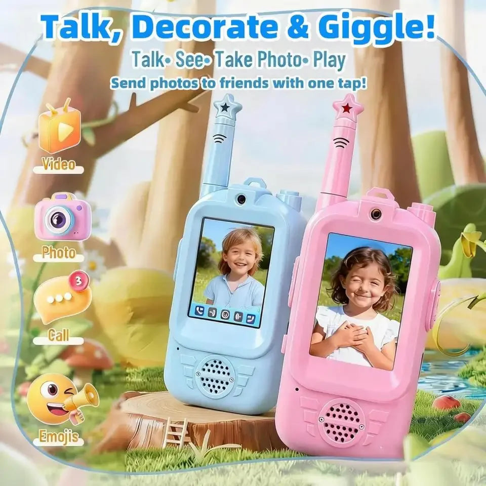 2PC Children's Video Walkie-talkie HD Walkie-talkie USB Charging Indoor Outdoor Entertainment Kids Toys Birthday Gifts Ages 3-12