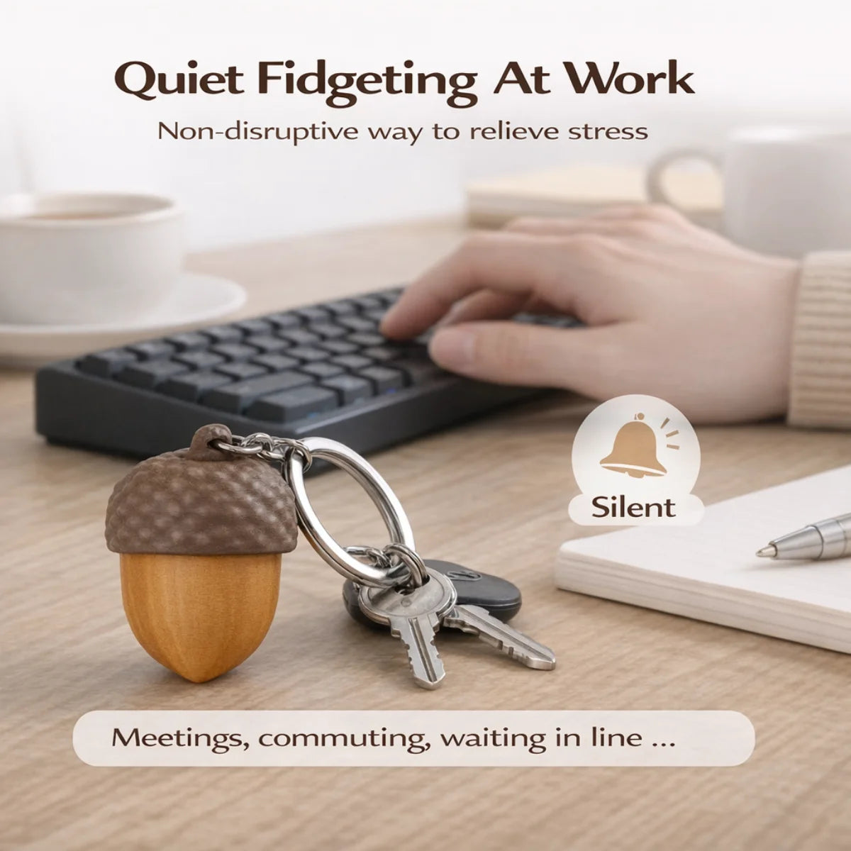Acorn Pop Fidget Clicker Keychain Silent Stress Relief Toy Portable Key Ring Bag Charm Gift