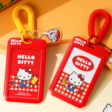 Genuine Sanrio Hello Kitty Slide ID Card Holder Door Badge Holder Lanyards Keychain Work Credential Case Employee Pass Gift