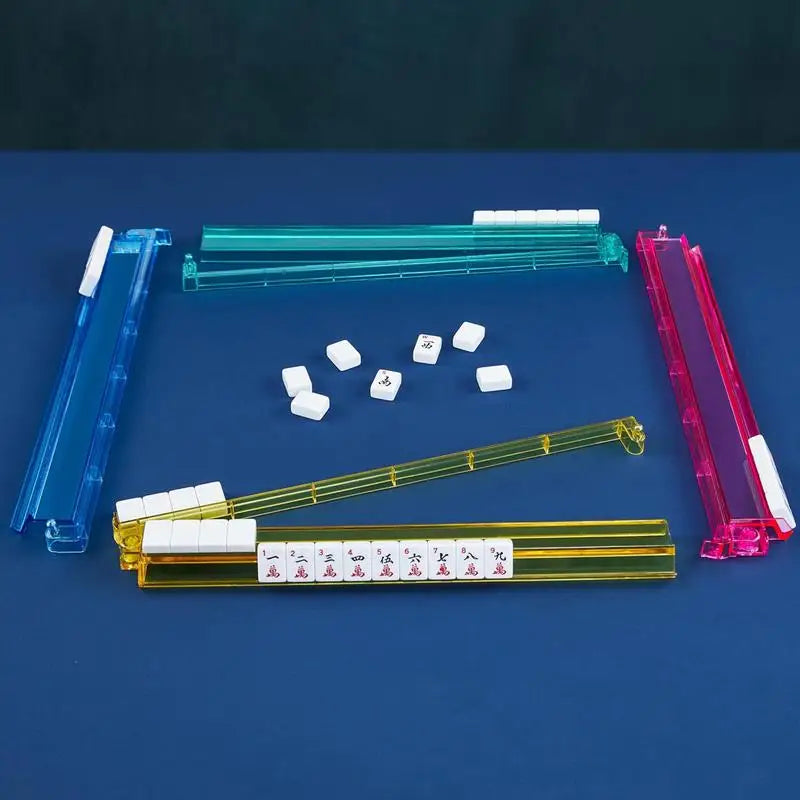 4pcs Mahjong Pusher Rack Clear Multicolor Mahjong Pusher Racks Acrylic Storage Organizer Board Game Accessories Mahjong Supplies