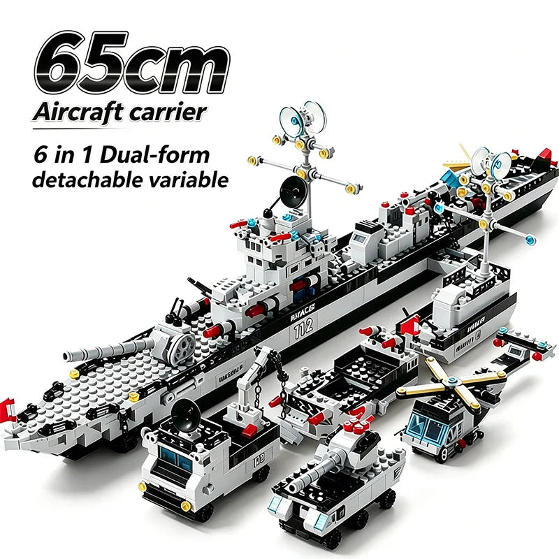 65CM Giant Navy Warship Building Blocks Ship Model 6 in 1 Multi Form Battleship Assembly Toy for Boys Children Birthday Gift