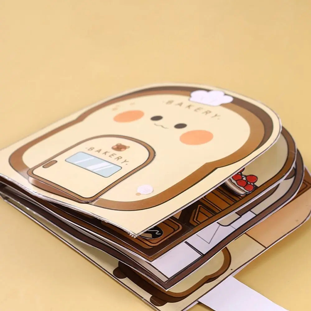 Paper Waffle Quiet Book Colorful Bread Cartoon Busy Book Fried Chicken Convenience Store Snack Bar Sticker Game.