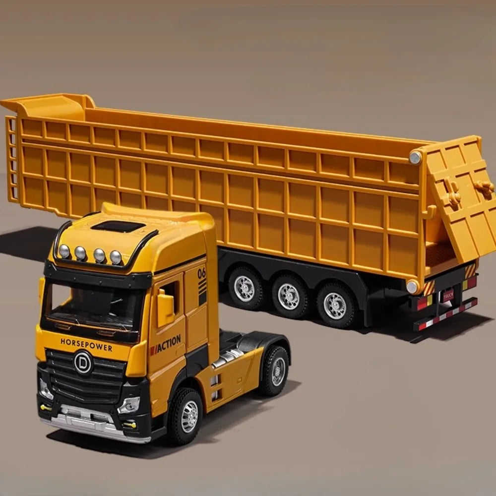 1/50 Extended Dump Truck Model Toy Metal Diecasting Doors Opened Sound Light Pull Back Vehicle Models Ornaments Children's Gifts