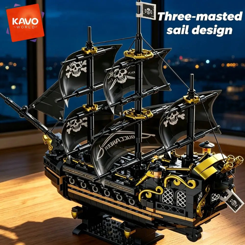 KAVOWORLD 1799 Black Sailing Pirate Ship Building Set 801PCS 3-Masted Pirate Ship Model Building Blocks Kit Collectible Display Construction Toy with Heavy Cannons & Display Base DIY Assembly Desktop Decor for Home Office, Ch