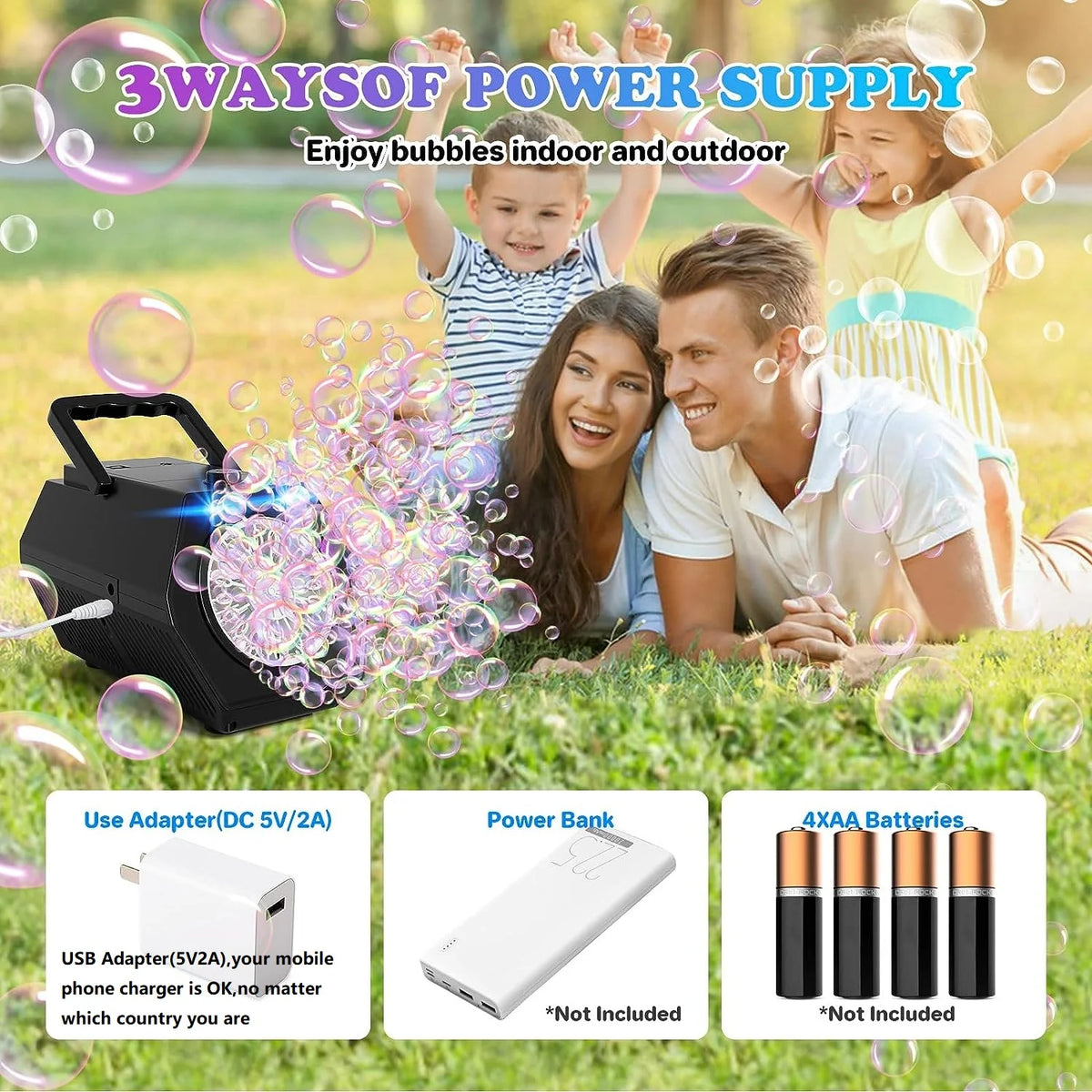 Bubble Machine Upgrade Bubble Blower,50000+ Bubbles Per Minute Automatic Bubble Maker Operated by Plugin or Batteries Portable