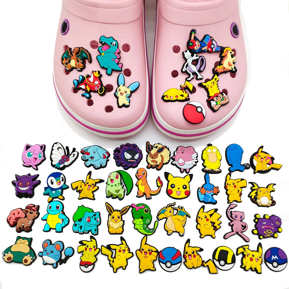 Hot 9-47pcs Pocket Monster Shoes Charms PVC Cartoon Shoe Decoration Accessories Clog Sandals Buckle Friends Gift Fast Delievery