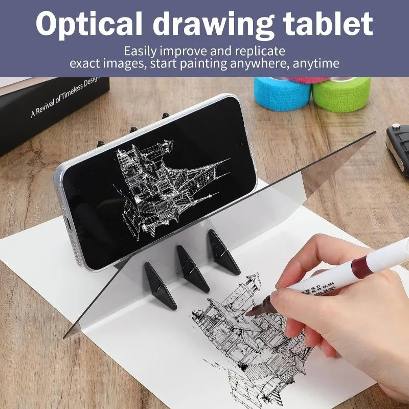 1pc Optical Tracing Drawing Board Portable Image Copy Sketch Tool PMMA Lens Phone Stand for Beginner Artist Painting