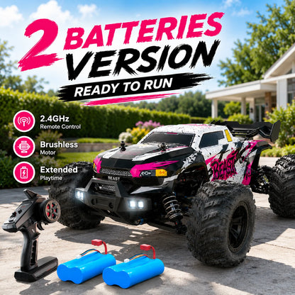 ZNLYRION 4WD Brushless RC Off-Road Monster Truck 2.4GHz 3-Speed Adjustable Remote Control Car with LED Headlights, All Terrain Big Tire Hobby RC Vehicle 2 Rechargeable Batteries RTR Toy for Adults Teens