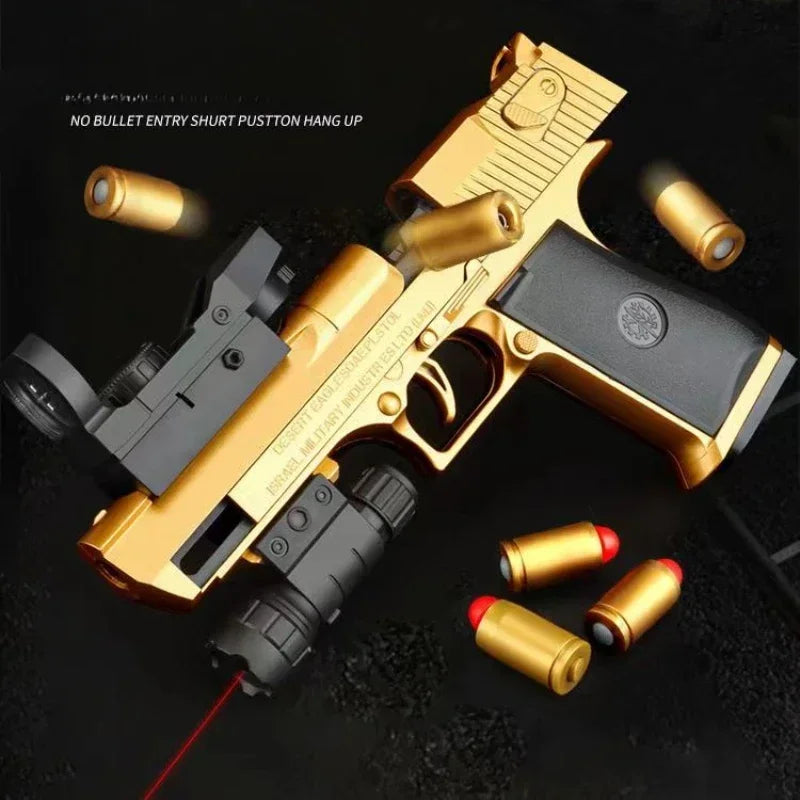WHContinuous Fire Toy Gun Desert Eagle Mechanical Pistol Shell Ejection Decompression Toy Empty Hanging Soft Bullet Toy Gun Gift